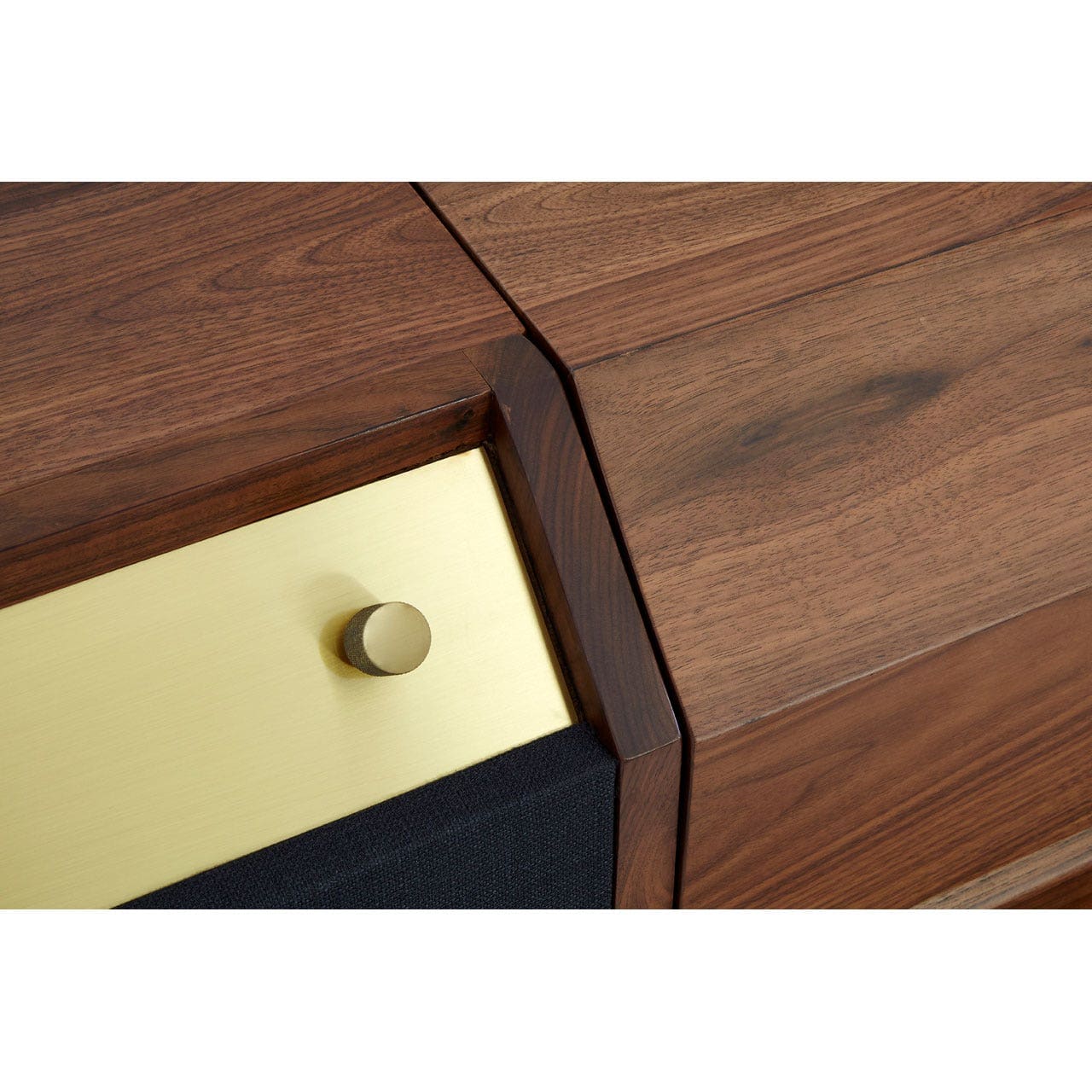 Kenso Sideboard In Walnut Wood With A Brass Finish And Black Fabric Facings - Image 3