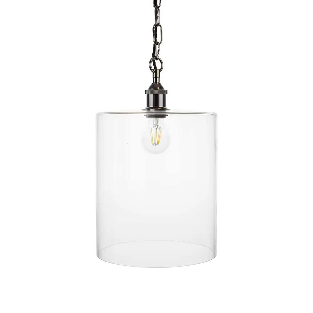 Lowell Grand Clear Large Glass Cylinder Pendant Light - Black Nickel