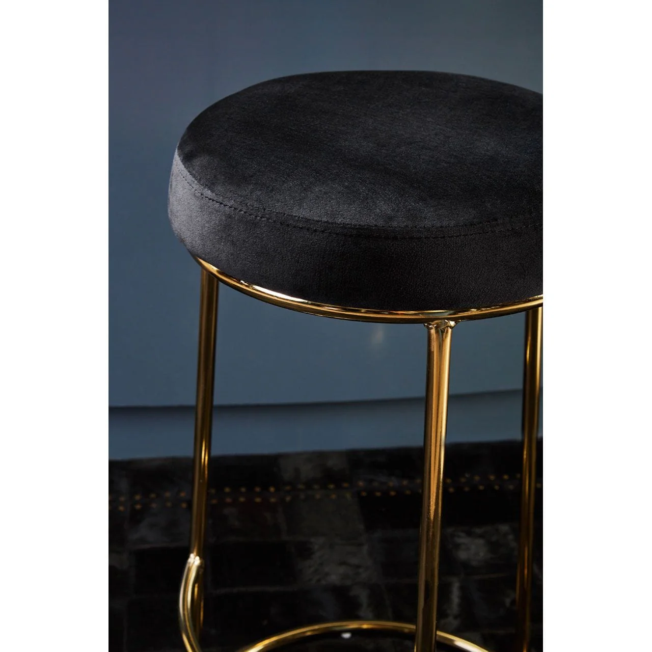 New York Bar Stool In Black Velvet & Gold - Image 2