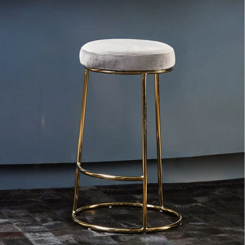 New York Bar Stool In Grey Velvet & Gold
