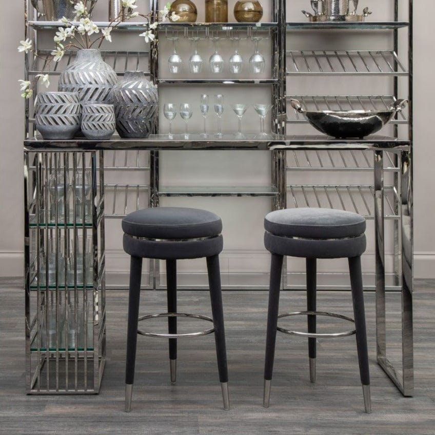 New York Grey Velvet Bar Stool