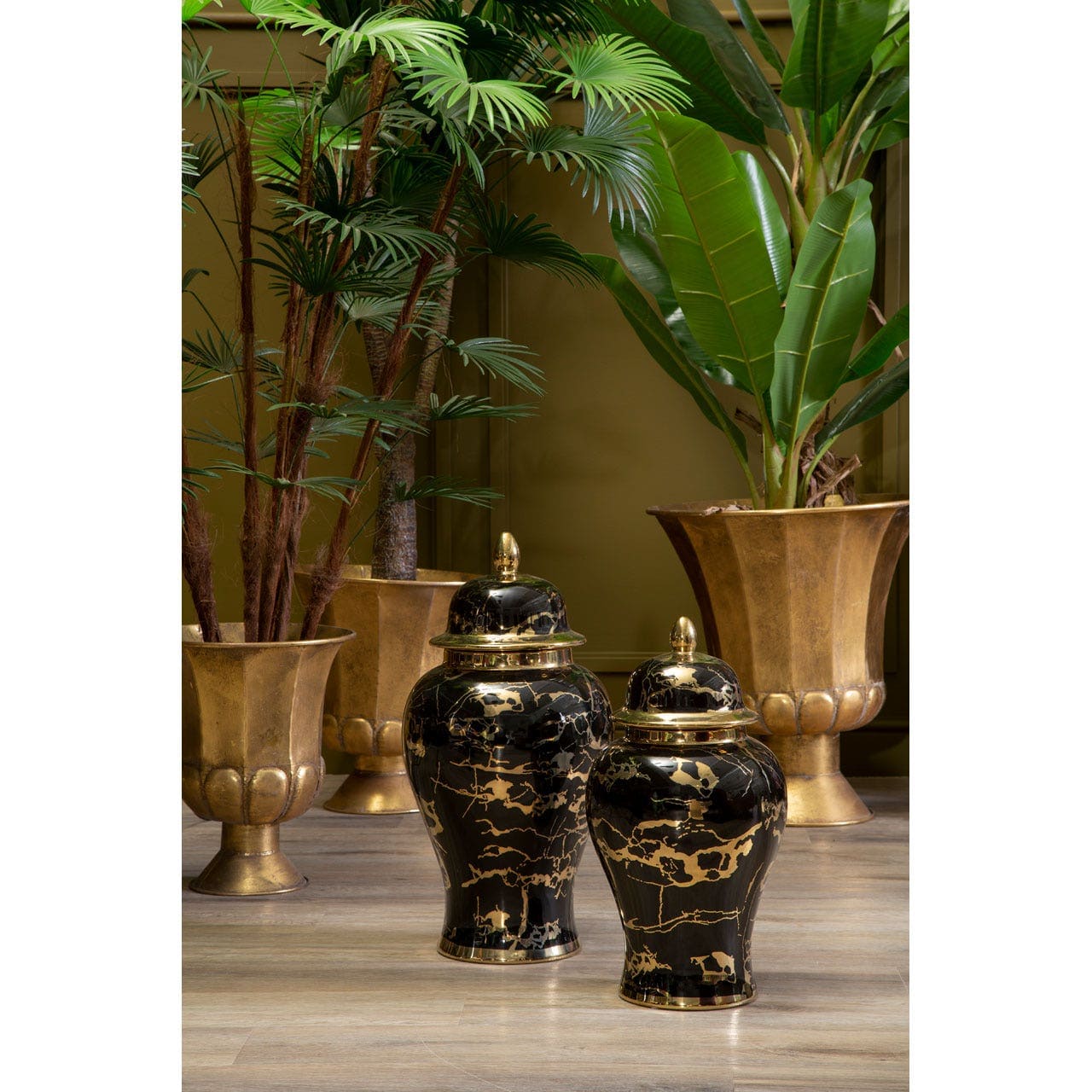 Marmo Marble Effect Black And Gold Small Ceramic Jar - Image 4