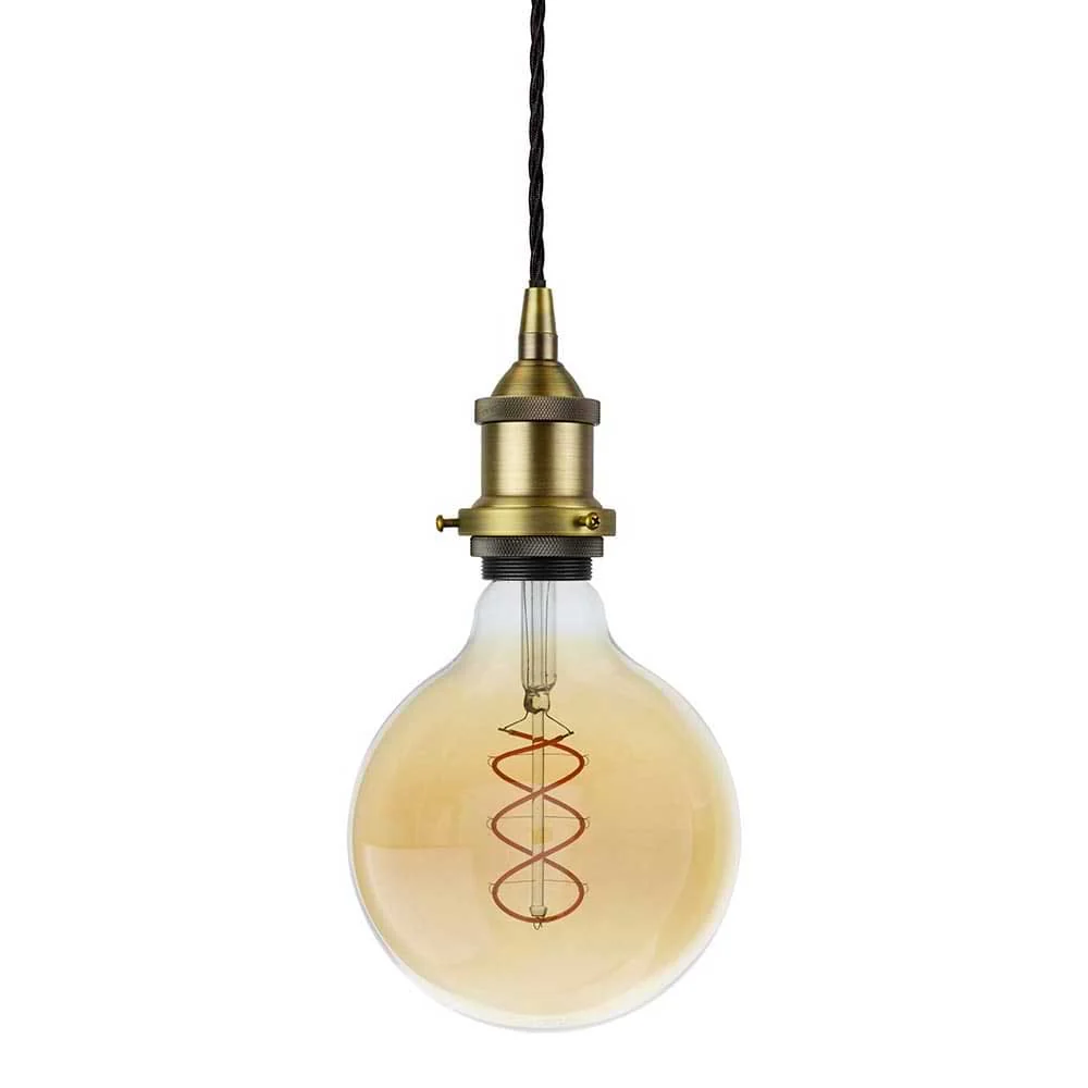 Matt Antique Brass Decorative Bulb Holder with Black Twisted Cable - Image 3
