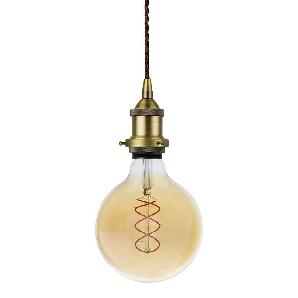 Matt Antique Brass Decorative Bulb Holder with Brown Twisted Cable - Image 3