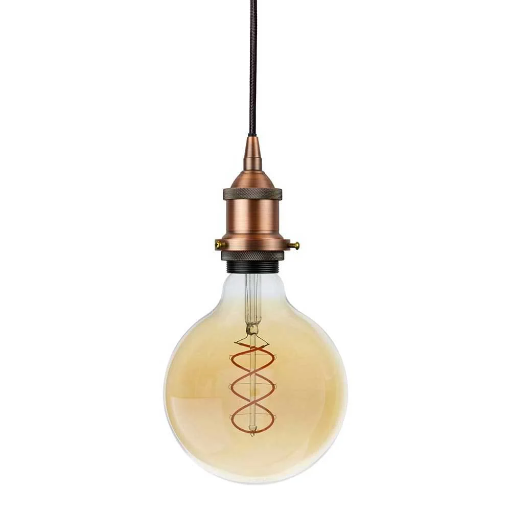 Matt Antique Copper Decorative Bulb Holder with Black Round Cable - Image 3