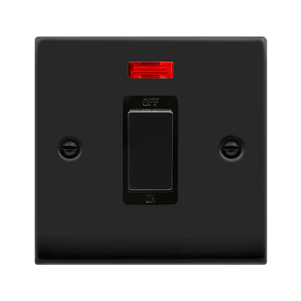 Matt Black 1 Gang Ingot Size 45A Switch With Neon - Black Trim