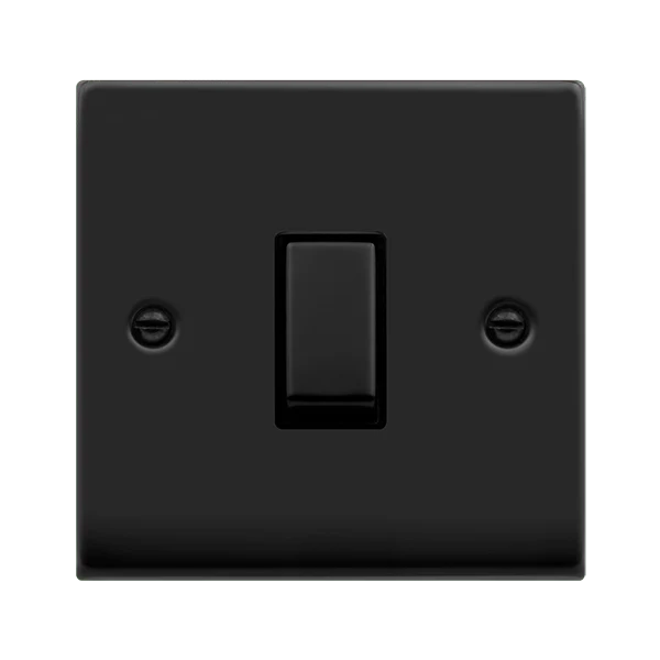 Matt Black 10A 1 Gang 2 Way Ingot Light Switch - Black Trim