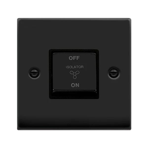 Matt Black 10A 1 Gang Ingot 3 Pole Fan Isolation Switch - Black Trim