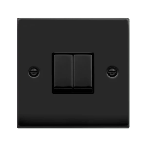 Matt Black 10A 2 Gang 2 Way Ingot Light Switch - Black Trim