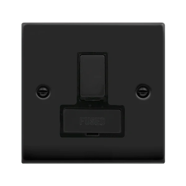 Matt Black 13A Fused Ingot Connection Unit Switched - Black Trim