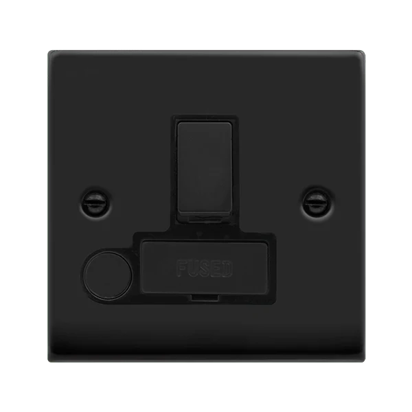 Matt Black 13A Fused Ingot Connection Unit Switched With Flex - Black Trim