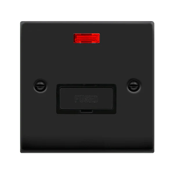 Matt Black 13A Fused Ingot Connection Unit With Neon - Black Trim
