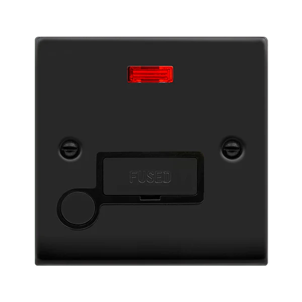 Matt Black 13A Fused Ingot Connection Unit With Neon With Flex - Black Trim