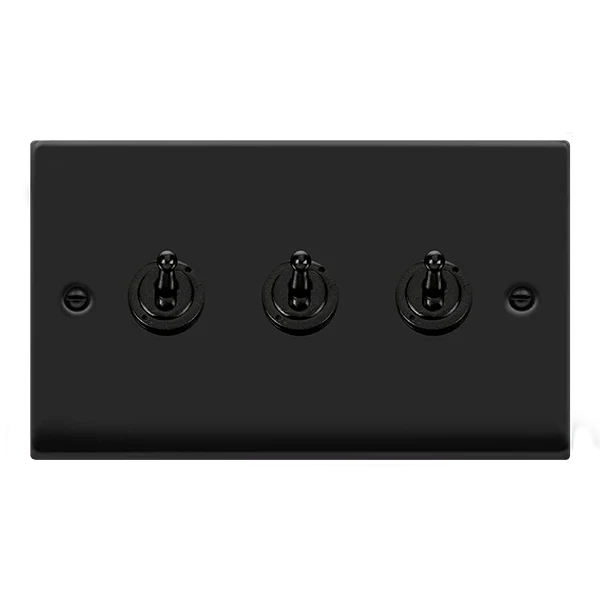 Matt Black 3 Gang 2 Way 10AX Toggle Light Switch