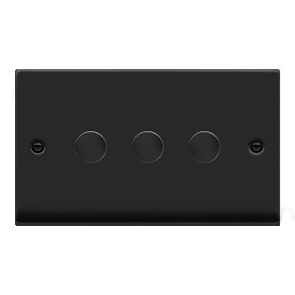 Matt Black 3 Gang 2 Way LED 100W Trailing Edge Dimmer Light Switch