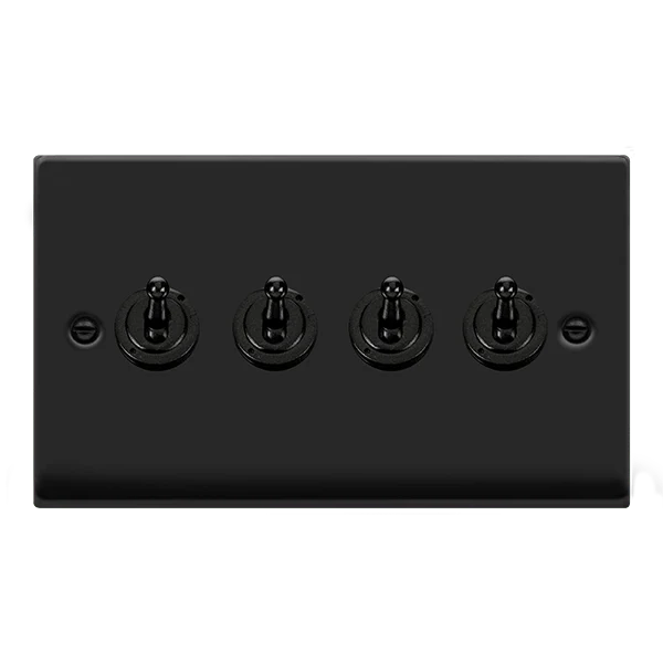 Matt Black 4 Gang 2 Way 10AX Toggle Light Switch