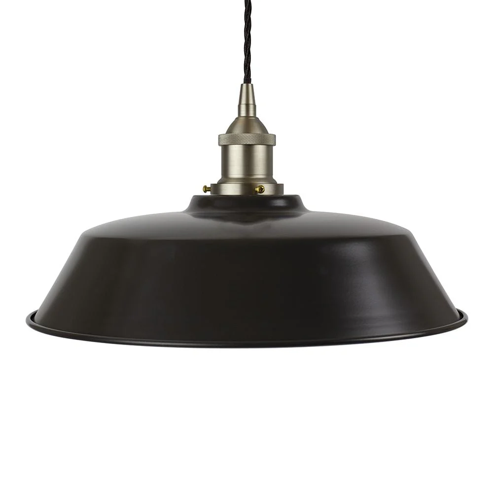 Matt Black Chancery Painted Pendant Light - Brushed Chrome Lamp Holder & Ceiling Rose