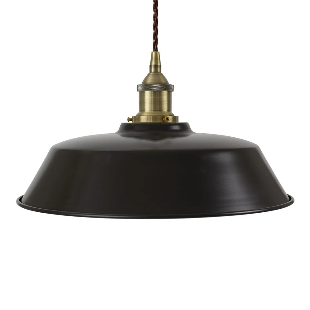 Matt Black Chancery Painted Pendant Light - Antique Brass Lamp Holder & Ceiling Rose