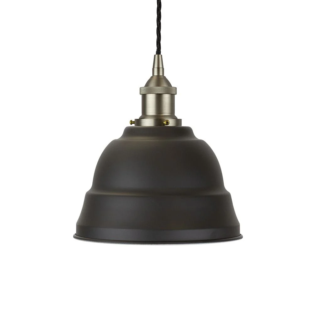 Matt Black Lincoln Painted Pendant Light - Brushed Chrome Lamp Holder & Ceiling Rose