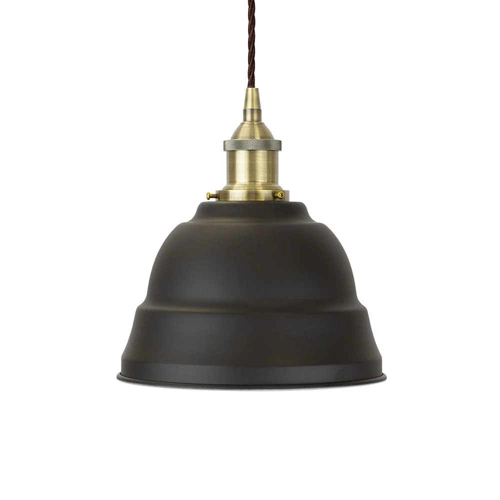 Matt Black Lincoln Painted Pendant Light - Antique Brass Lamp Holder & Ceiling Rose