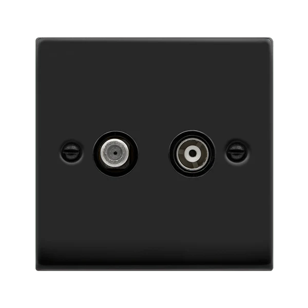 Matt Black Satellite And Isolated Coaxial 1 Gang Socket - Black Trim