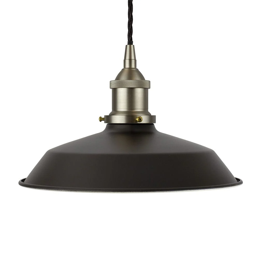 Matt Black Small Trinity Metal Painted Pendant Light - Brushed Chrome Lamp Holder & Ceiling Rose