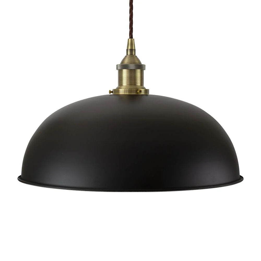 Matt Black Worcester Painted Pendant Light - Antique Brass Lamp Holder & Ceiling Rose