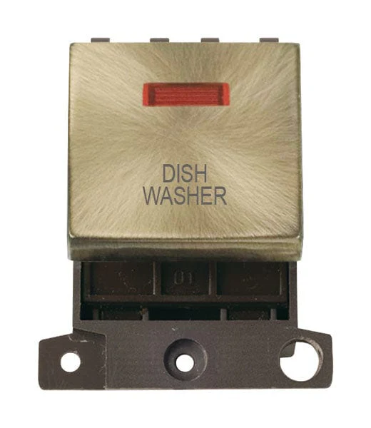 Minigrid Ingot Printed 20A DP Ingot Switch With Neon - Antique Brass - Dish Washer
