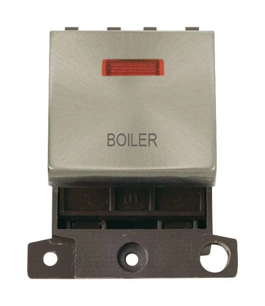 Minigrid Ingot Printed 20A DP Ingot Switch With Neon - Brushed Stainless Steel - Boiler