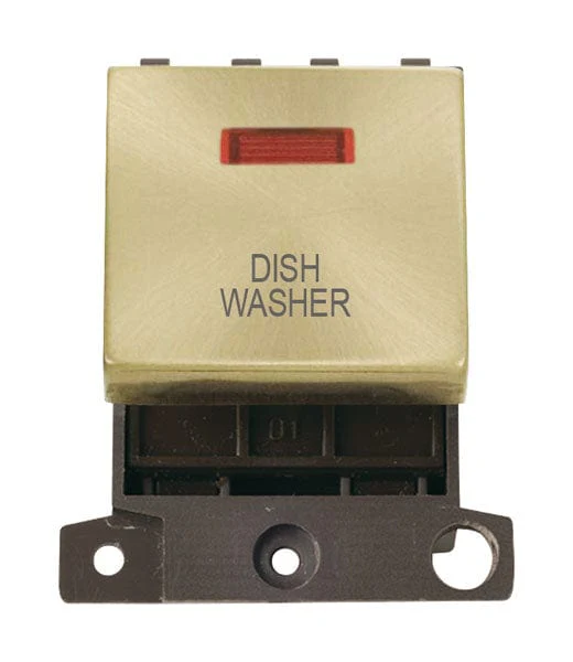 Minigrid Ingot Printed 20A DP Ingot Switch With Neon - Satin Brass - Dish Washer