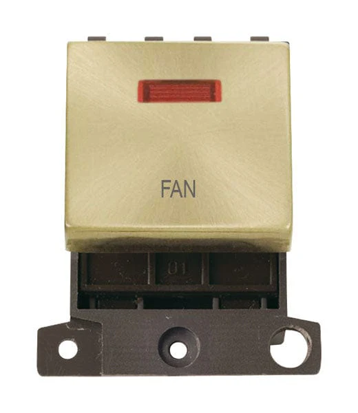 Minigrid Ingot Printed 20A DP Ingot Switch With Neon - Satin Brass - Fan