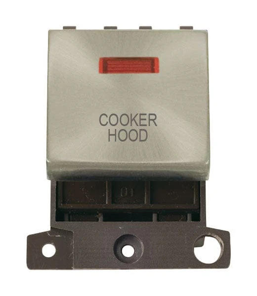 Minigrid Ingot Printed 20A DP Ingot Switch With Neon - Satin Chrome - Cooker Hood