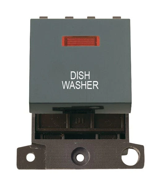 Minigrid Plastic Printed 20A DP Switch With Neon - Black - Dish Washer