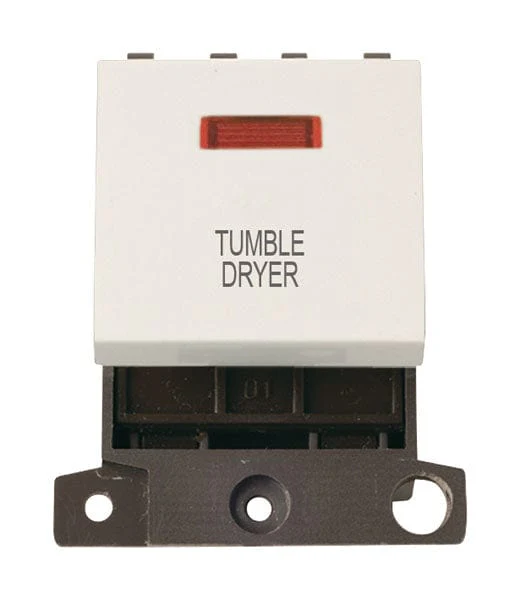 Minigrid Plastic Printed 20A DP Switch With Neon - Polar White - Tumble Dryer