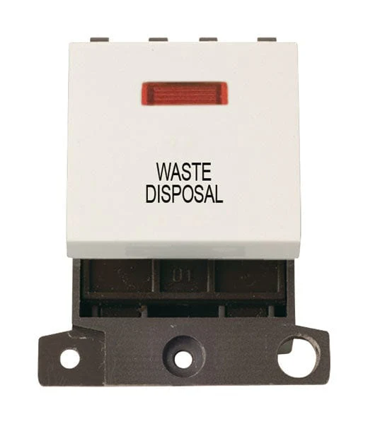 Minigrid Plastic Printed 20A DP Switch With Neon - Polar White - Waste Disposal