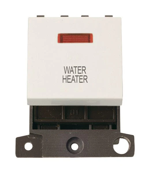 Minigrid Plastic Printed 20A DP Switch With Neon - Polar White - Water Heater