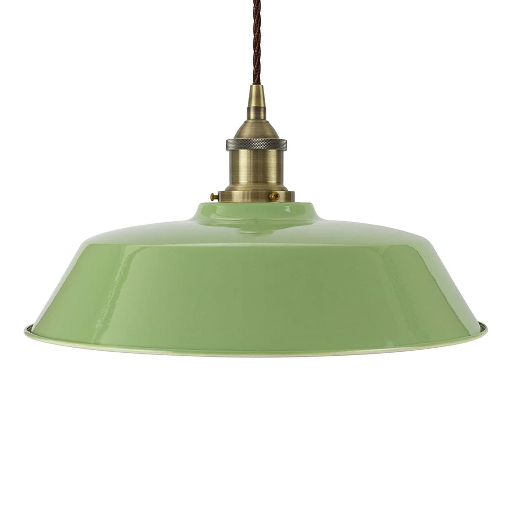 Mint Green Chancery Painted Pendant Light - Antique Brass Lamp Holder & Ceiling Rose