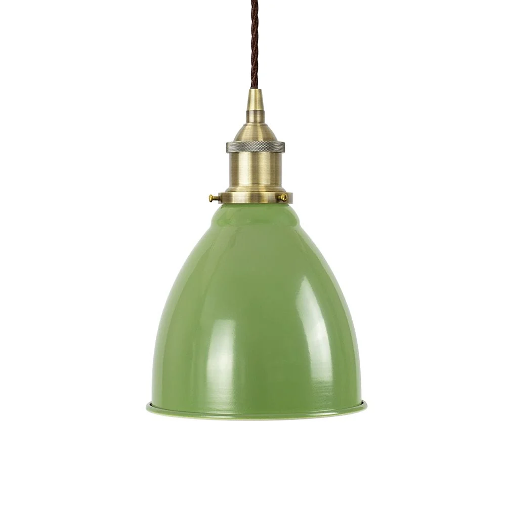 Mint Green Classic Painted Pendant Light - Antique Brass Lamp Holder & Ceiling Rose