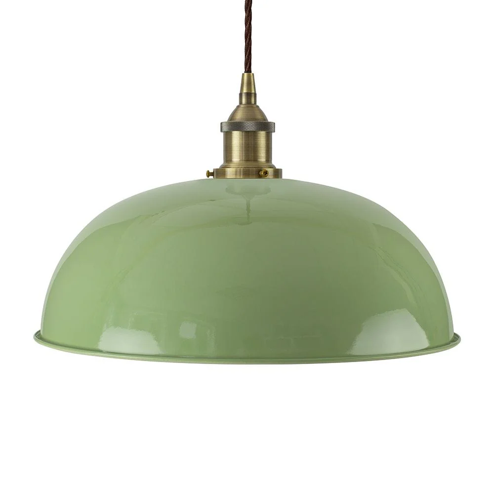 Mint Green Worcester Painted Pendant Light - Antique Brass Lamp Holder & Ceiling Rose