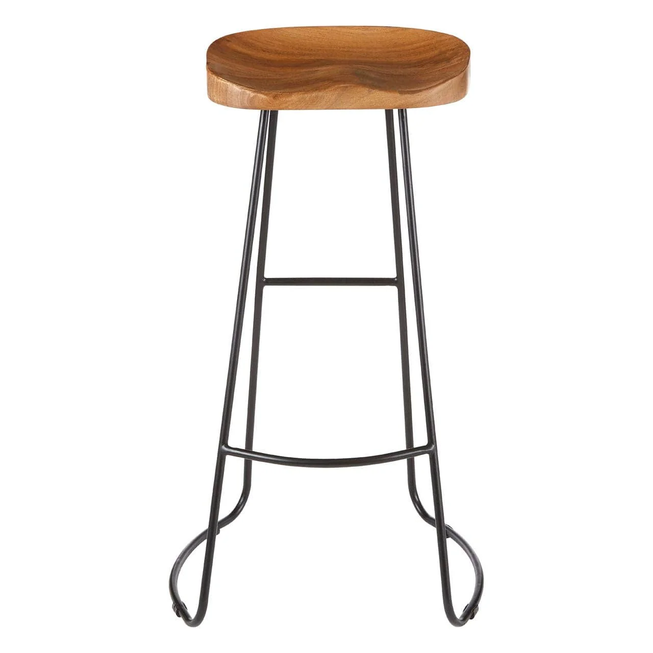 Pedro Bar Stool In Acacia Wood With Black Powder Coated Iron