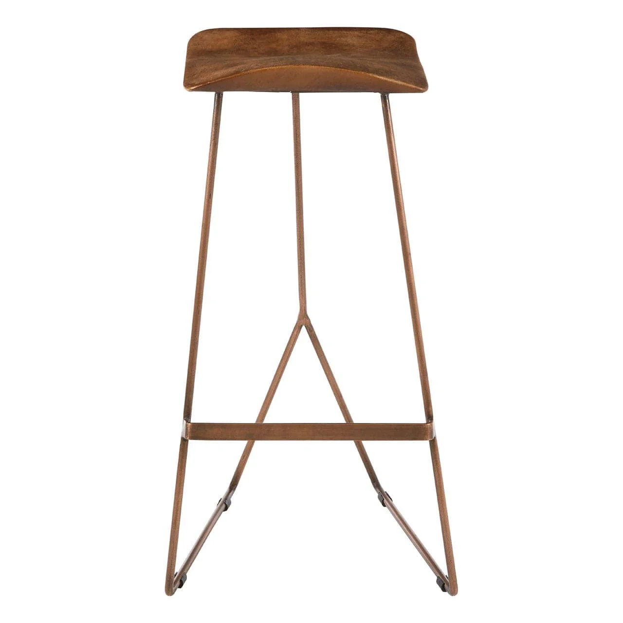 Pedro Bar Stool In Brown Leather With Copper Finish