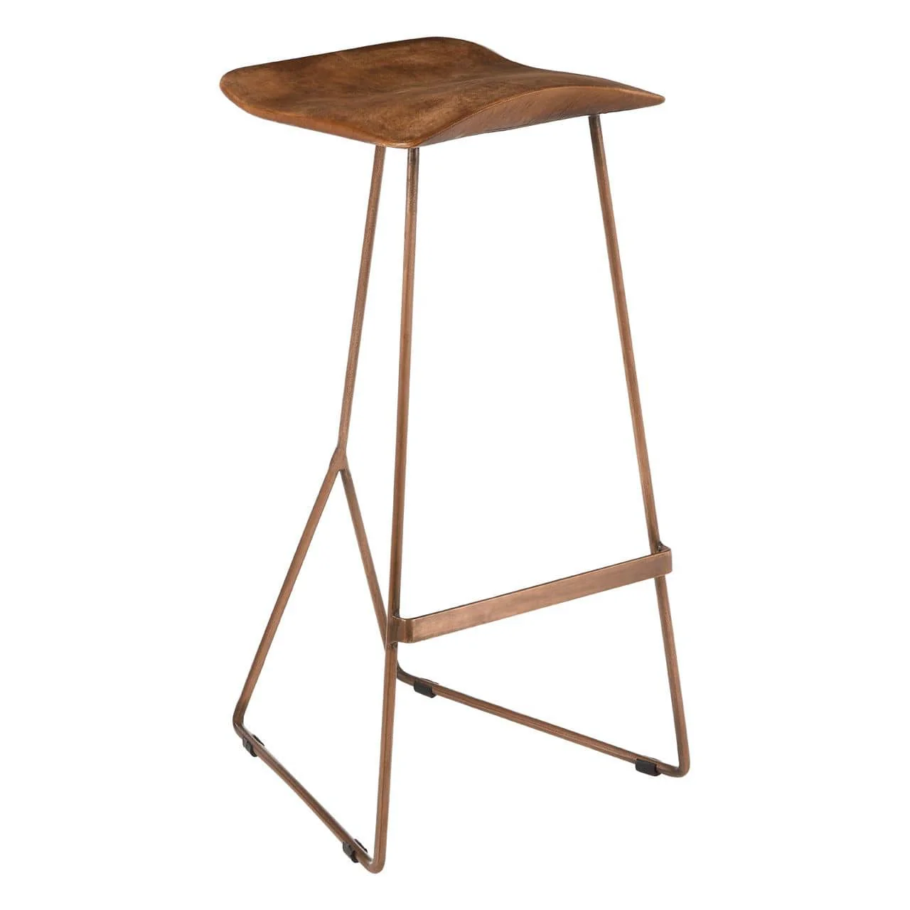 Pedro Bar Stool In Brown Leather With Copper Finish - Image 2
