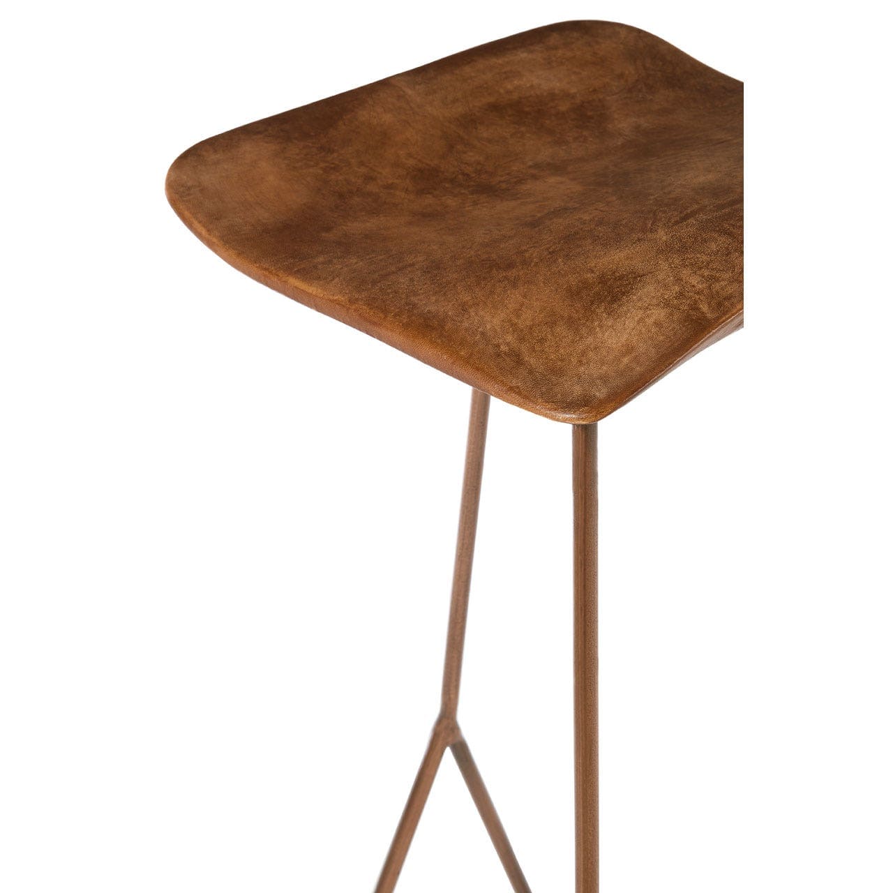 Pedro Bar Stool In Brown Leather With Copper Finish - Image 5
