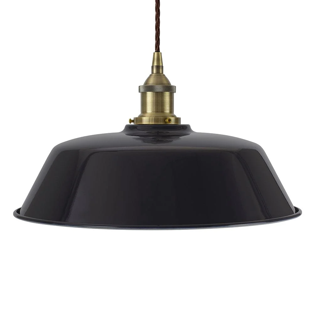 Navy Blue Chancery Painted Pendant Light - Antique Brass Lamp Holder & Ceiling Rose