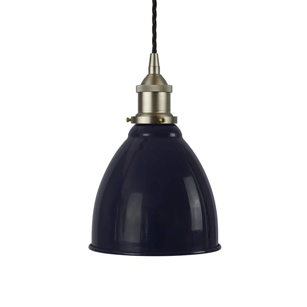 Navy Blue Classic Painted Pendant Light - Brushed Chrome Lamp Holder & Ceiling Rose