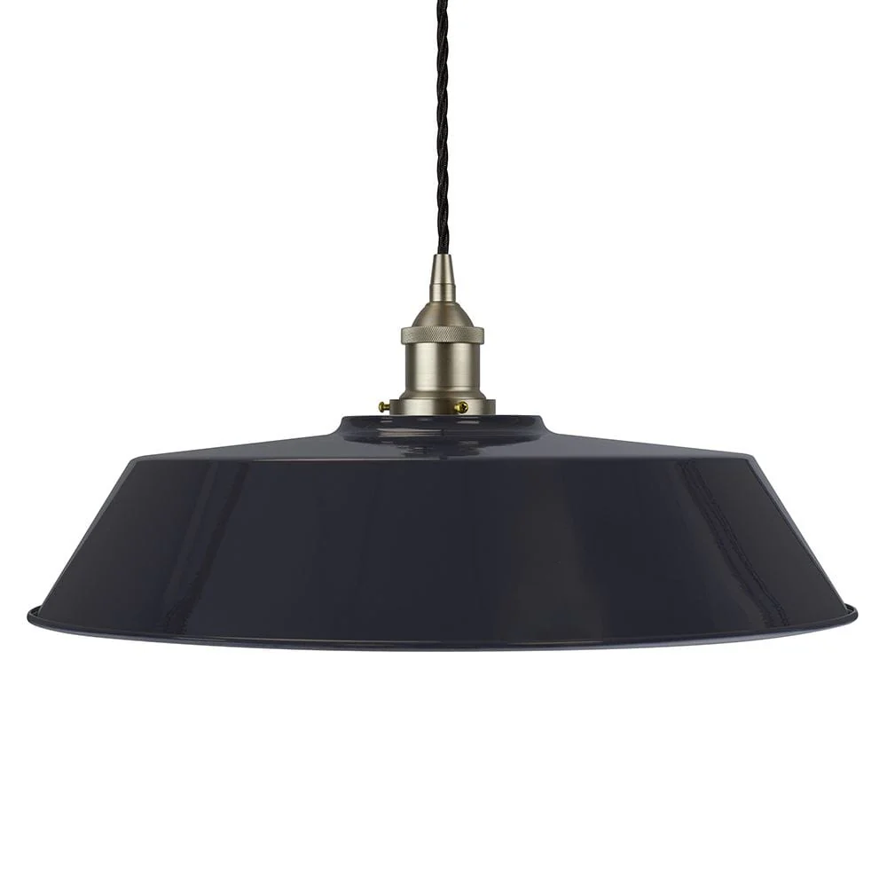 Navy Blue Large Chancery Painted Pendant Light - Brushed Chrome Lamp Holder & Ceiling Rose