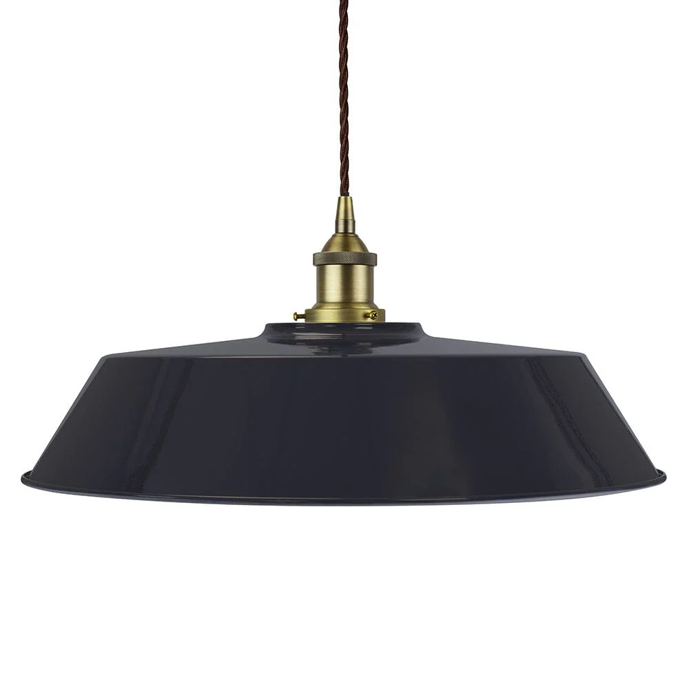 Navy Blue Large Chancery Painted Pendant Light - Matt Antique Brass Lamp Holder & Ceiling Rose