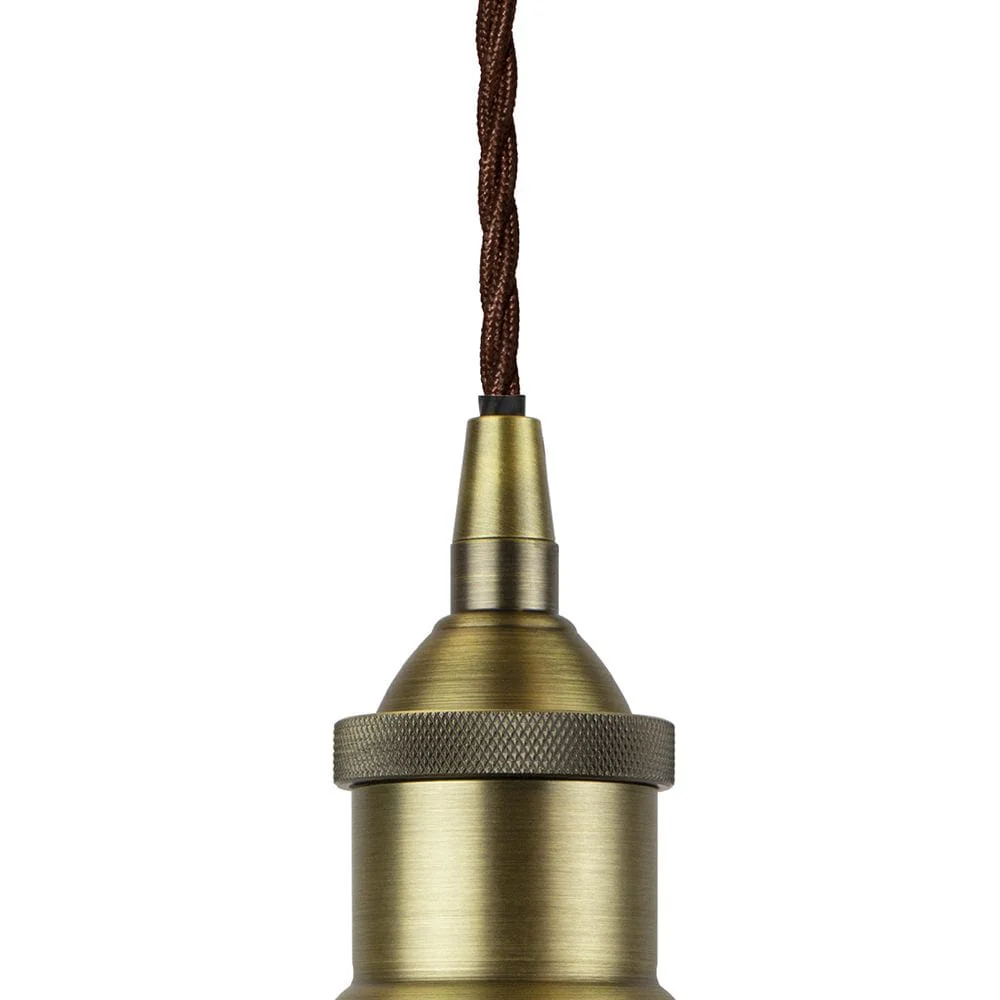 Navy Blue Large Chancery Painted Pendant Light - Matt Antique Brass Lamp Holder & Ceiling Rose - Image 3