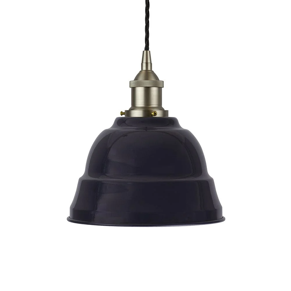 Navy Blue Lincoln Painted Pendant Light - Brushed Chrome Lamp Holder & Ceiling Rose