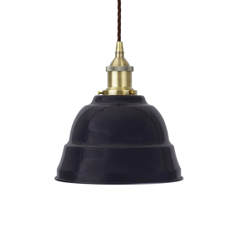 Navy Blue Lincoln Painted Pendant Light - Antique Brass Lamp Holder & Ceiling Rose
